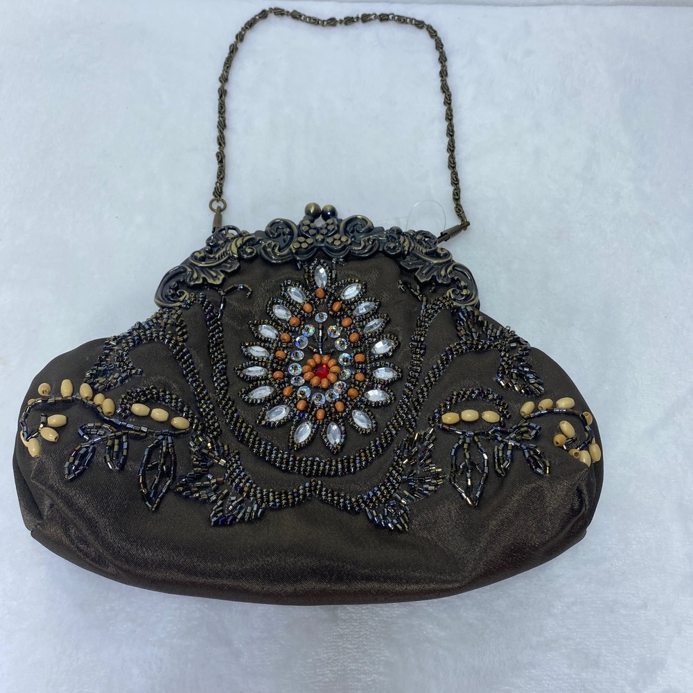 Giftcraft NWT Beaded Evening Bag Bronze Tone‎ Floral Embellished Clutch Purse